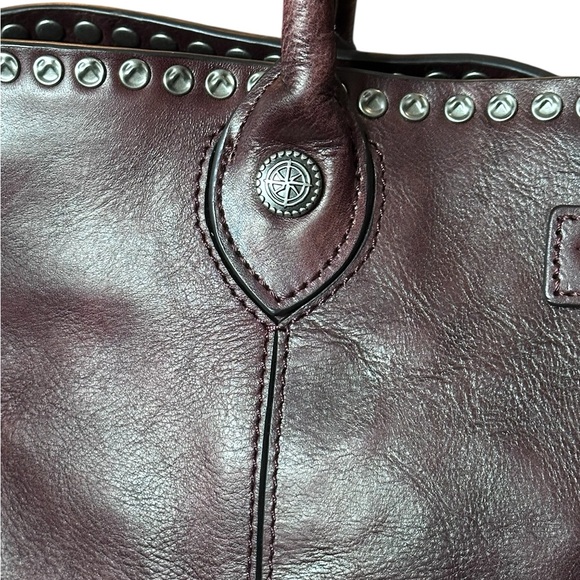 Old Trend Soul Stud Leather Satchel Bag burgundy rusty red - Picture 12 of 16